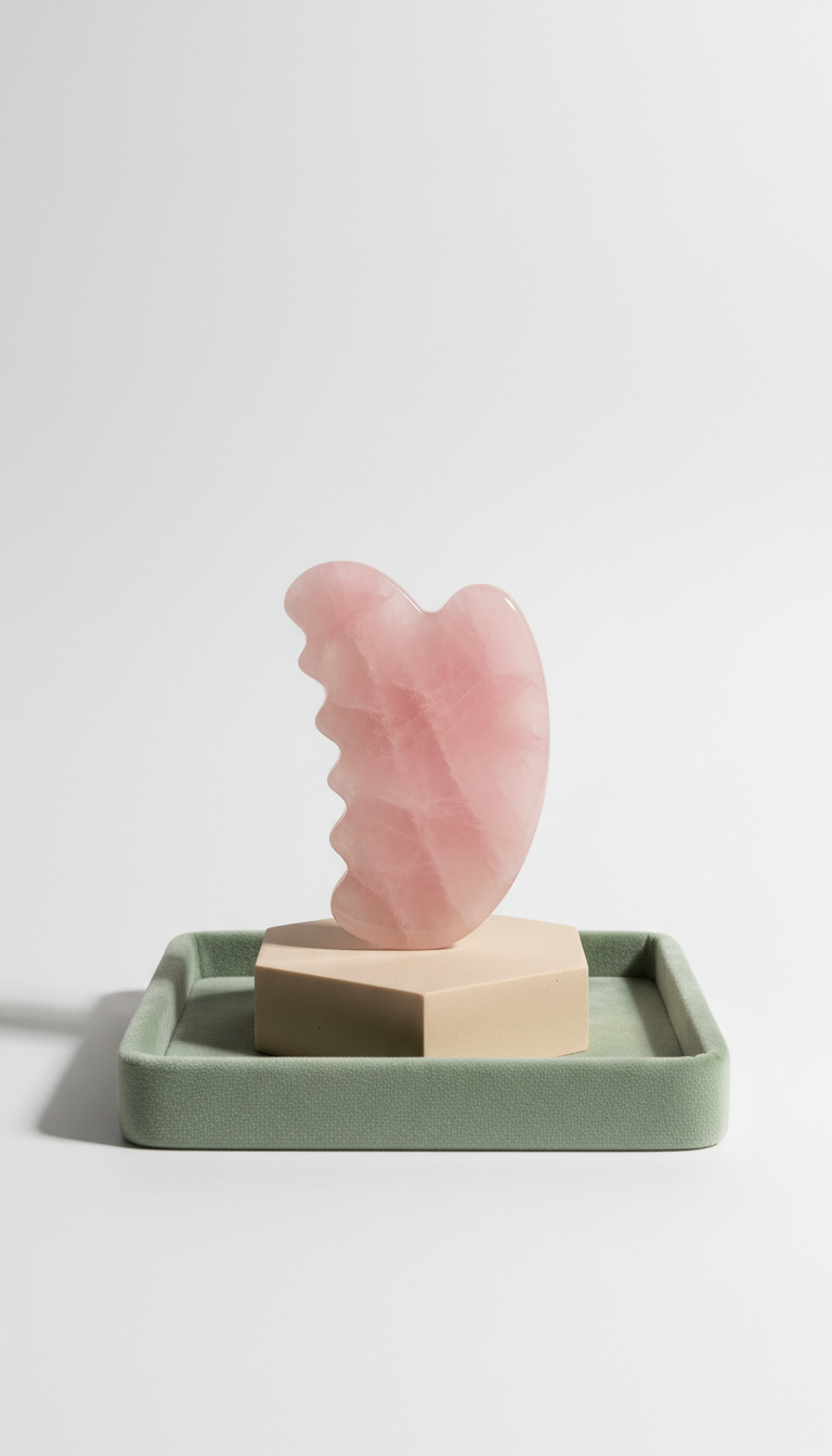 peigne gua sha en quartz rose galbé